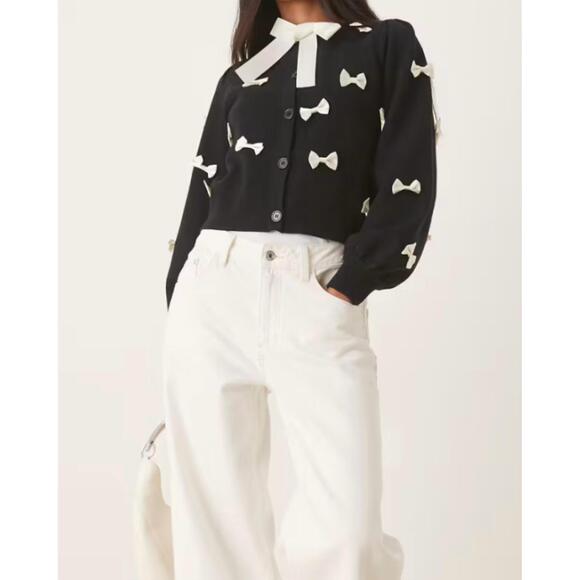 NEW NEVER FULLY DRESSED sophia bow cardigan in black - Picture 5 of 5